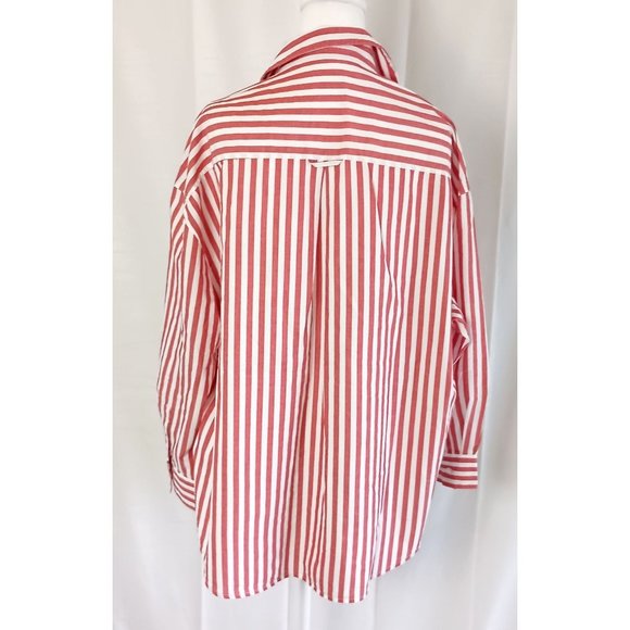 Old Navy the boyfriend shirt red white stripe relaxed fit cotton size L - Picture 4 of 8
